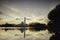 Soft focus image of iconic floating mosque at Terengganu, Malaysia . The beauty reflection on the lake and soft focus background