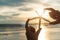 Soft focus on woman hand holding starfish over sea and Sandy