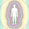 Soft grainy retro yellow rainbow aura layers - energy field with human figure, body