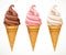 Soft ice-cream different tastes in cone design elements for summer season