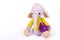 Soft knitted elephant and heart. Toy baby elephant knitted of wool. Copy space