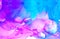 Soft modern ethereal light blue, pink and purple alcohol ink abstract background. Liquid watercolor paint splash texture effect