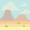 Soft nature landscape with blue sky, desert, volcanoes or mountains and some green grass. Empty space with nobody