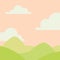 Soft nature landscape with sky, mountains and green hills. Rural scenery. Sunrise time. Vector illustration in simple