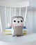 Soft owl toy, embroidery scissors, sequins, spool threads and decorative wooden leaves