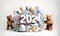 Soft pastels 2024 event announcement with teddy bears and lollipops for a baby\\\'s festive celebration