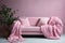 Soft Pink Blanket on a Cozy Sofa, pink life