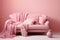 Soft Pink Blanket on a Cozy Sofa, pink life