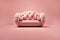 Soft pink sofa on pink background, 3D illustration, AI generated image. Modern minimalistic living room interior detail. Cosiness