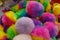 Soft pompom ball made of yarn. Decor ball of needlework, Colorful