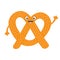 Soft pretzel icon. Sweet salted bakery pastry. Cute cartoon smiling character with face, eyes and hand. Fast food snack. New York