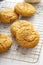 Soft pumpkin cookies on a cooling rack, fall baking