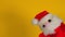 Soft puppet toy of santa claus on yellow background. Close up of santa claus puppet on hand. Concept of puppet show and