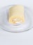 Soft roll cake with the glass plate