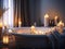 soft romantic interior with candles and bath. ai generative