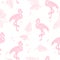 Soft seamless pattern with pink flamingos on white isolated background.