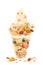 Soft serve ice cream frozen yogurt with different fruits, grains toppings