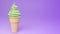 Soft serve ice cream of green tea and milk flavours on crispy cone on purple background.,3d model and illustration