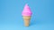 Soft serve ice cream of strawberry flavours on crispy cone on blue background.,3d model and illustration