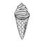 Soft serve ice cream in waffle cone, outline icon of summer dessert with vanilla flavor