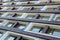 Soft square shaped windows on modern urban luxury designed apartment facade of black and white