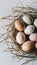 Soft toned eggs and delicate twigs create a serene and elegant Easter display