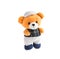 Soft toy-a brown bear in a gray cap and pants, a checkered t-shirt. Isolate on a white background. children`s toy.