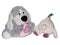 Soft toys puppy and onion on white background