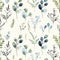 Soft Watercolor Botanical Elements in Capri and Chambray Blue Seamless Pattern