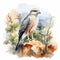 Soft Watercolor Illustration Of Ostrich Levant Sparrowhawk In Nature