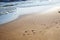 Soft wave of the sea on the sandy beach. pure transparent waves beat on the sandy shore