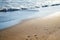 Soft wave of the sea on the sandy beach. pure transparent waves beat on the sandy shore