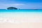 Soft waves of blue ocean on sandy beach. Scenery landscape of tropical sea in the sunshine day, erotic turquoise seawater and