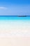 Soft waves of blue ocean on sandy beach. Scenery landscape of tropical sea in the sunshine day, erotic turquoise seawater and