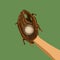 Softball glove with a ball in hand .sport