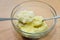 Softened butter in a glass dish, cooking home-made cake