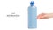 Softener conditioner in blue plastic bottle in hand pattern