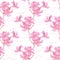 Softness floral pattern. Pink oleander flowers and curly ribbon on white background.