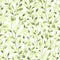 Softness Nature floral seamless pattern Twigs with green leaves and abstract transparent light yellow flowers on white background
