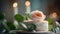 Softness of pink petals, candlelight illuminates gourmet dessert arrangement generated by AI