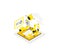 Software development. Technological conveyor icon. Programming testing robots and drones. Isometric infographic. Yellow