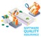 Software quality assurance, vector concept isometric illustration