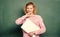 Software for teachers. School lecturer with notebook. Woman cheerful teacher hold laptop stand near chalkboard. School