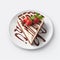 Soggy Chocolate Cake With Strawberry Sprigs On Plate Mockup