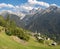 The Soglio village and Piz Badile, Pizzo Cengalo, and Sciora peaks in the Bregaglia range - Switzerland