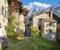 The Soglio village and Piz Badile, Pizzo Cengalo, and Sciora peaks in the Bregaglia range - Switzerland