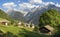The Soglio village and Piz Badile, Pizzo Cengalo, and Sciora peaks in the Bregaglia range - Switzerland