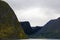 Sognefjord landscape in western Norway with green hills and a vi