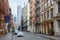 Soho empty street with cast iron buildings in New York