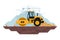 Soil compactor performing work of leveling and compaction of land, heavy machinery used in the construction and mining industry. s